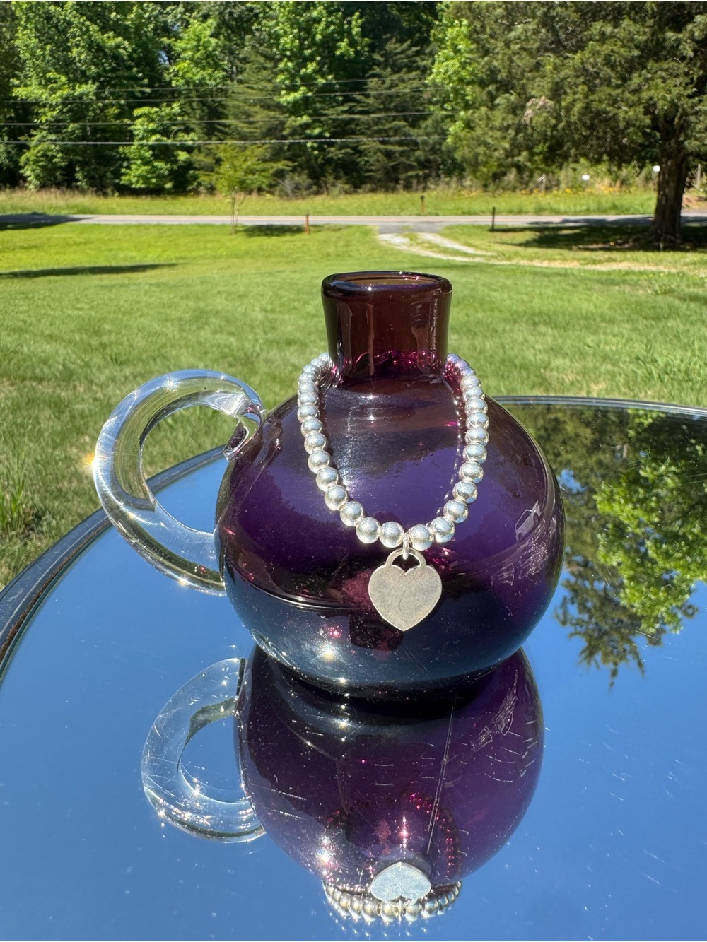 Sterling Silver Heart Charm Bead Bracelet
